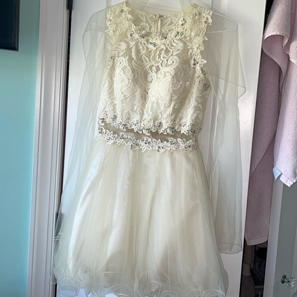 Ladies special occasion dress size Small beige dress - Elizabeth K by GLS